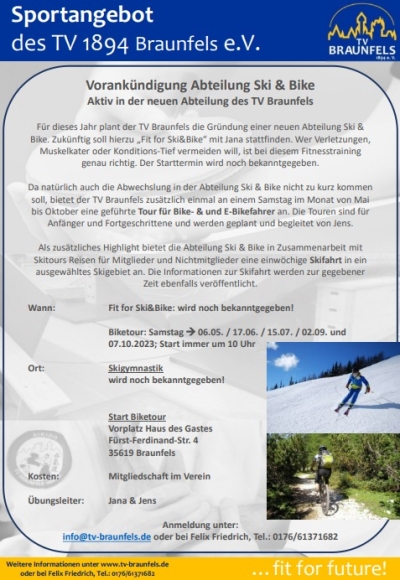 TV Braunfels startet ab Mai mit der neuen Abteilung Ski & Bike