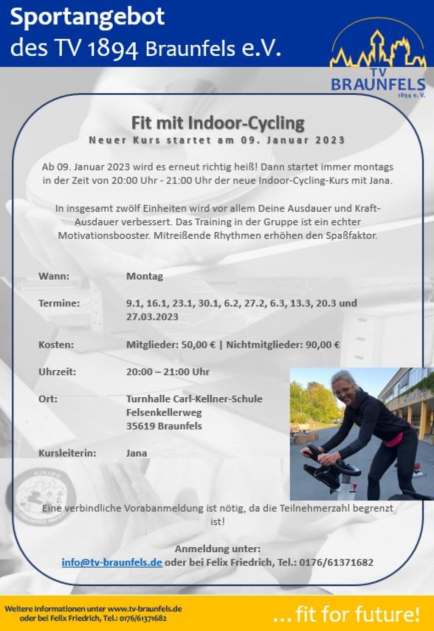 Neuer Indoor-Cycling-Kurs startet wieder ab Januar 23