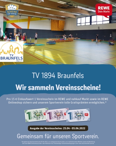 Unterstützt unseren TV Braunfels mit euerm Einkauf bei REWE und sammelt wertvolle Vereinsscheine!