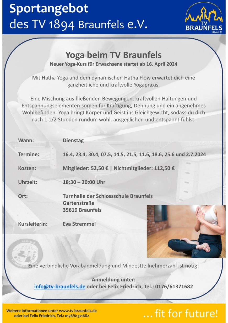 Neuer Yogakurs beim TV 1894 Braunfels startet ab April 24