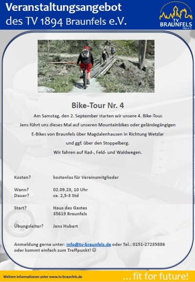 TV Braunfels lädt zur 4. Bike-Tour ein